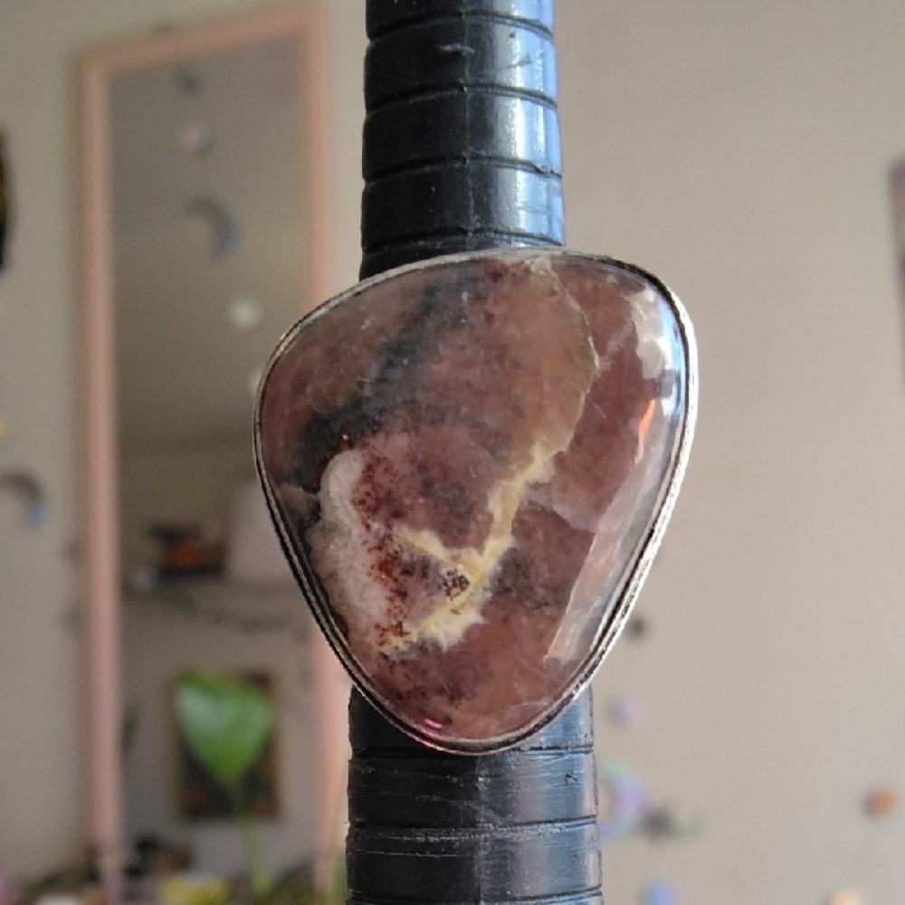 Unique Rhodochrosite Silver Plated Gemstone Ring